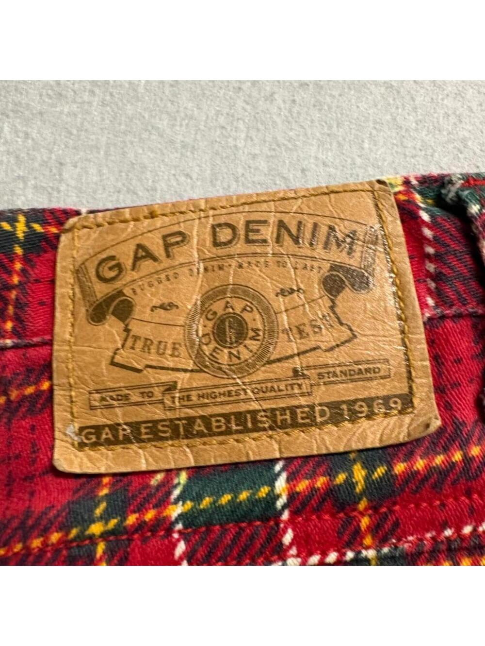 Vintage Gap Denim Plaid Floral Jeans Womens 26 Red Tartan Rose Print 90s - Picture 10 of 11